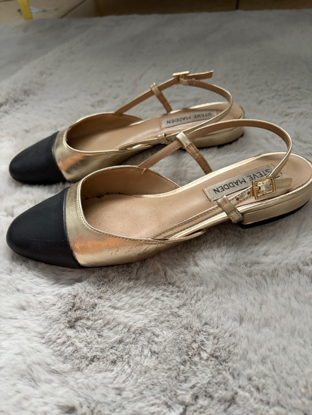 Steve Madden Gold and Black Slingback Flats